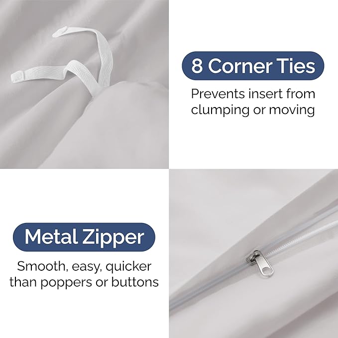 Duvet Cover Queen Size - Extra Soft Queen Size Duvet Cover - Lightweight & Breathable - Easy Care & Fade Free with Zipper Closures & Ties - 90" x 90" Inches - (French Grey) Comforter Not Included