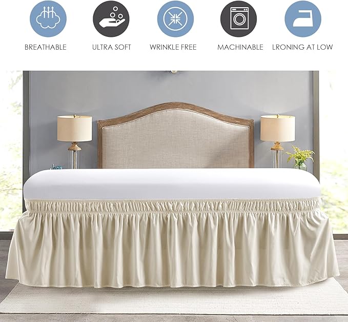 FreshCulture King Bed Skirt, Dust Ruffle for King Size Bed, Easy Fit with 22-Inch Tailored Drop, Elastic Wrap Around Bed Skirt King Size, Hotel Quality Bed Skirts for Adjustable Bed (Cream)