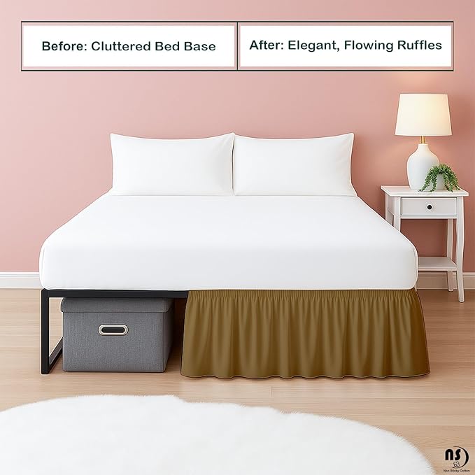 Premium Microfiber Full XL Ruffled Bed Skirt, 15” Drop with Split Corners, Soft Wrinkle Free Bedskirt with Platform, Solid Taupe Dust Ruffle for 54" x 80" Mattress