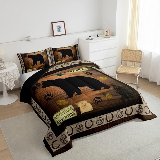 Feelyou Kids Bear Rustic Bedding Set Full Size, Texas Star Comforter Set Western Farmhouse Comforter for Kids Boys Girls Countryside Duvet Insert Room Decor Microfiber Bed Set