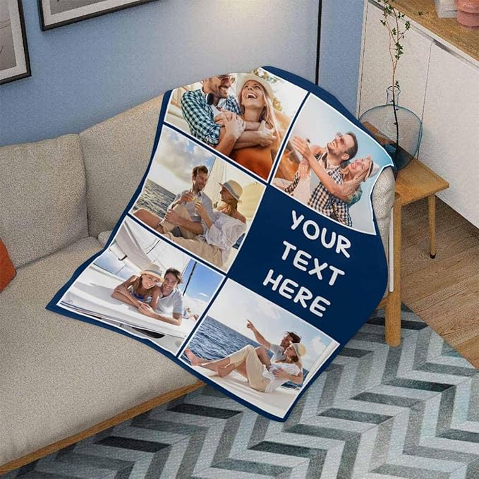 Customized Flannel Picture Blanket, 5 Photos Personalized Blanket Customized Gifts Gifts for Wife Husband Her Him Anniversary Wedding Couple Gifts
