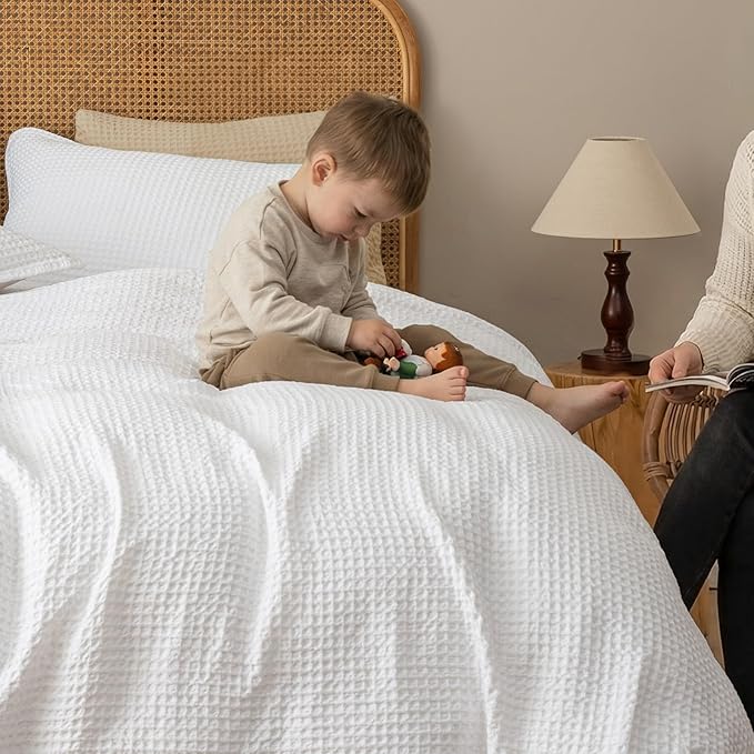 David's Home Waffle Weave Duvet Cover Set Twin Size,Soft Breathable 2pcs Comforter Cover Set with 1 Pillowcase,Textured Home Decor Bedding Set Cozy for All Seasons, White 68"×90",No Comforter