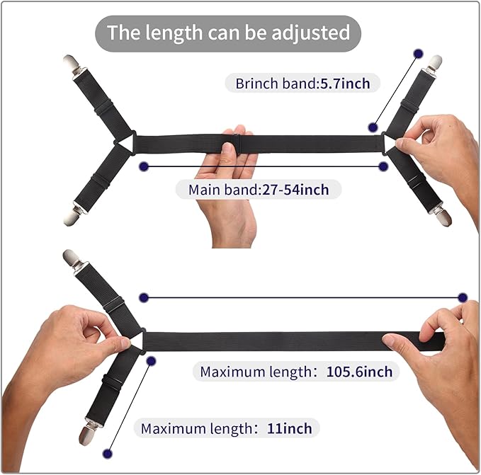 Bed Sheet Straps,3 PCS Secure and Sheet Holder Straps for Full Size Beds,Adjustable Crisscross Fitted Sheet Clips,Black