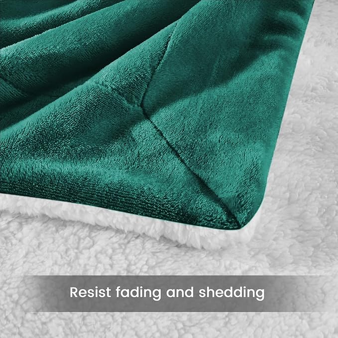 MOONLIGHT20015 Sherpa Blankets Queen Size - (Emerald Green, 90X90 Inches) Fuzzy, Soft and Wool/Fleece Blanket for Bed, Fluffy Blankets for Winter, Camping and Travel