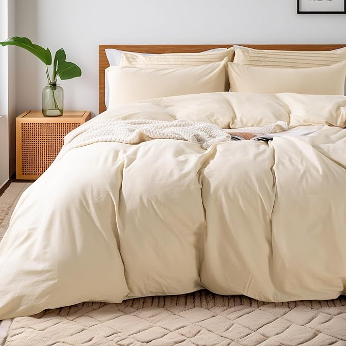 NEXHOME PRO Full Duvet Cover Set – 100% Certified Organic Cotton with Washed Feel & Linen-Like Texture, Comfortable & Breathable, Home Bedding Set 80"*90" (No Comforter) 8090N