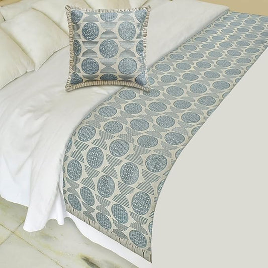 The HomeCentric King/Queen/Twin Blue Decorative Bed Runner CA King 86"x18" Bed Runner Without Pillow Cover, Embroidery, Ruffles Bed Scarf on Linen Fabric - Ellara Blue