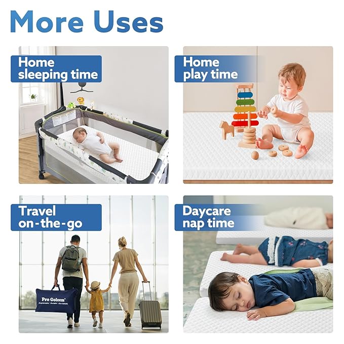 Pro Goleem Pack and Play Mattress (38"x26"), Waterproof Pack n Play Mattress Pad with Carry Bag, Firm Playard Mattress with Soft Cover, for Babies and Toddlers