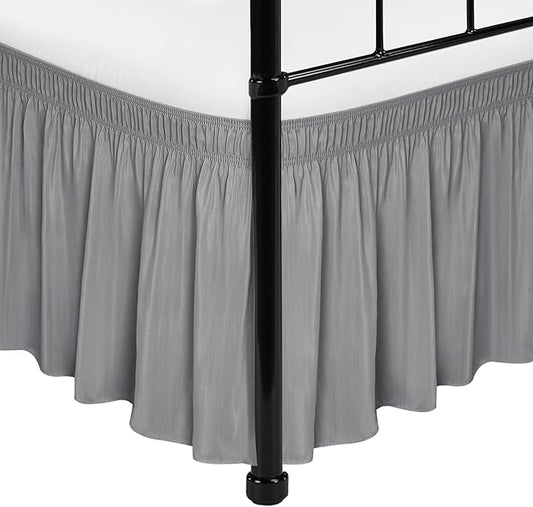 Biscaynebay Wrap Around Bed Skirts with Split Corners for Twin/Twin XL Beds 15" Drop, Silver Grey Adjustable Elastic Dust Ruffles Easy Fit Wrinkle Resistant Silky Luxurious Fabric Machine Washable