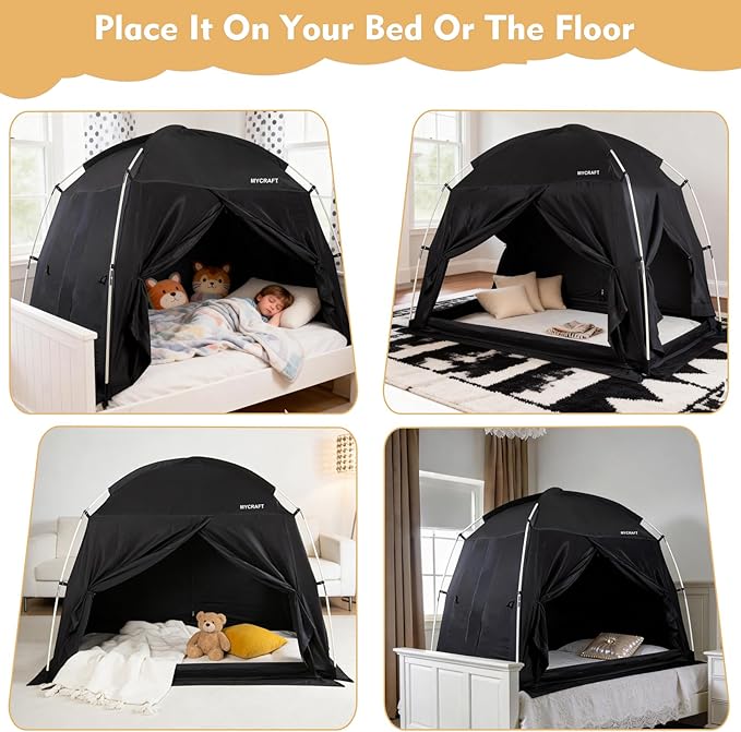 Bed Tents Canopy Bed–Privacy Dream Tent for Cozy Indoor Sleeping, Light-Reducing,and Breathable, with 4 Doors Floor Tent Bed–Available in Twin, Full, and Queen Sizes
