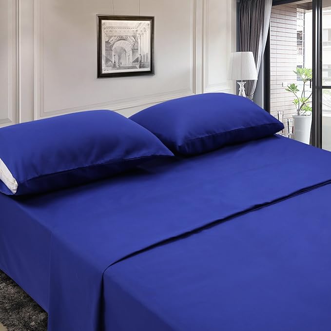 Twin XL Sheets Set 4 Piece - Luxury 1800 Bedding Sheets & Pillowcases - 1 Flat Sheet,1 Fitted Sheet and 2 Pillow Cases - Extra Soft Cooling Bed Sheets - Deep Pocket up to 16" (Twin XL, Royal Blue)