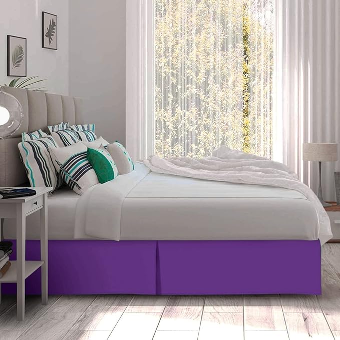 Bed Skirt - Soft Quadruple Pleated Ruffle - Easy Fit with 16 Inch Tailored Drop - Hotel Quality, Shrinkage and Fade Resistant//Purple/Full