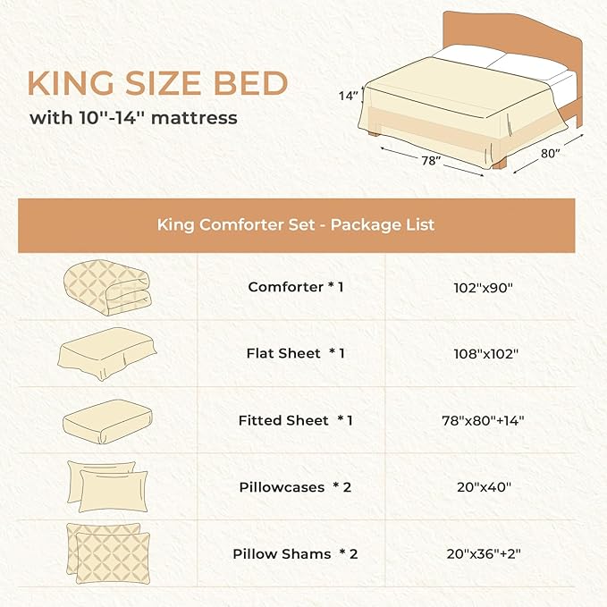 Sasttie King Size Comforter Set, 7-Piece Bed in a Bag, Pintuck Bedding Set for All Season, Includes Comforter, Flat Sheet, Fitted Sheet, Pillowcases and Pillowshams, Blush Pink