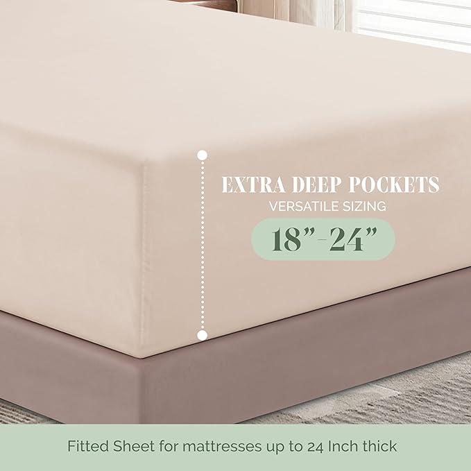 Elegant Comfort Luxurious 1500 Premium Hotel Quality Microfiber 4-Piece Sheet Set, 18-24 Inches Deep - Extra Deep Pocket Sheets - Ultra Soft 4PC Deep Pocket Sheets, Full, Cream