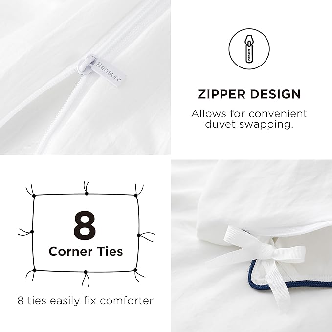Bedsure Duvet Cover Queen Size with Fitted Sheet - 4 Pieces Prewashed Polyester Extra Soft Bedding Set, Includes 1 Duvet Cover 90''x90'' with Zipper Closure, 2 Pillow Shams, 1 Fitted Sheet, White