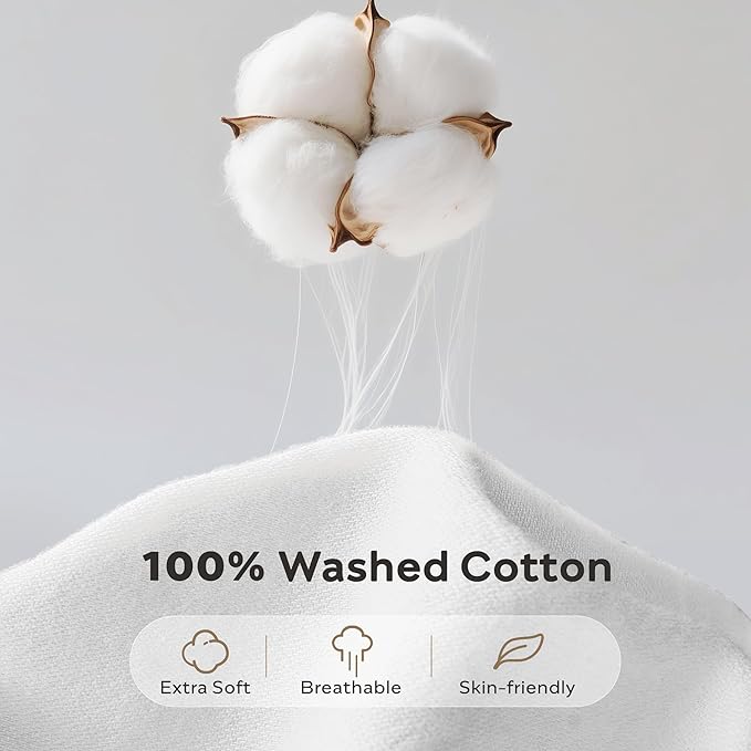 JELLYMONI White Duvet Cover Super Queen Size - 100% Washed Cotton Lightweight Cooling Comforter Cover, 3 Pieces Soft Bedding Set with Zipper Closure (Off White, 98"x90")
