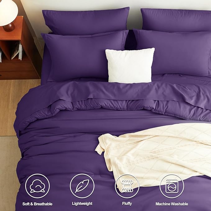 CozyLux Queen Comforter Set Purple, 7 Pieces Bed in a Bag Queen Size Comforter Set with Sheets, Bedding Sets with Down Alternative Comforter, Fitted Sheets, Flat Sheets, Pillow Shams and Pillowcases