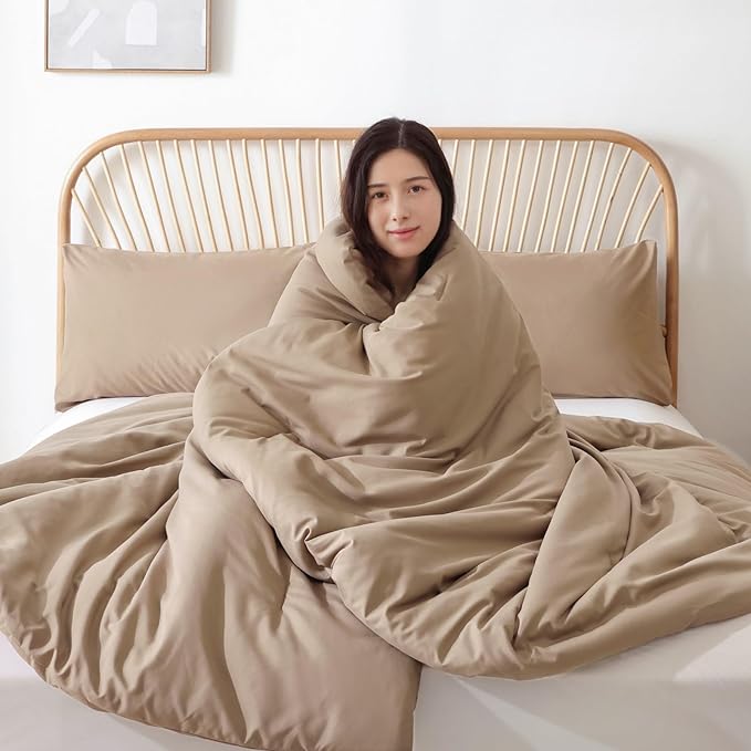 ROSGONIA King Size Comforter Set Taupe Brown, 3pcs(1 Boho Tan Comforter & 2 Pillowcases) All Season Bedding Lightweight Bedspread Blanket Quilts