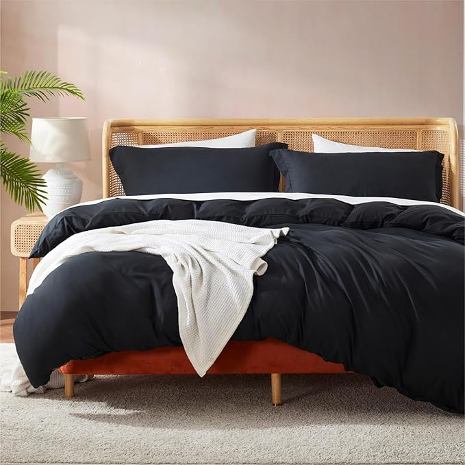 Nestl Black California King Duvet Cover Sets - Soft Double Brushed Cal King Duvet Cover, 3 Piece, with Button Closure, 1 Duvet Cover 104x98 inches and 2 Pillow Shams