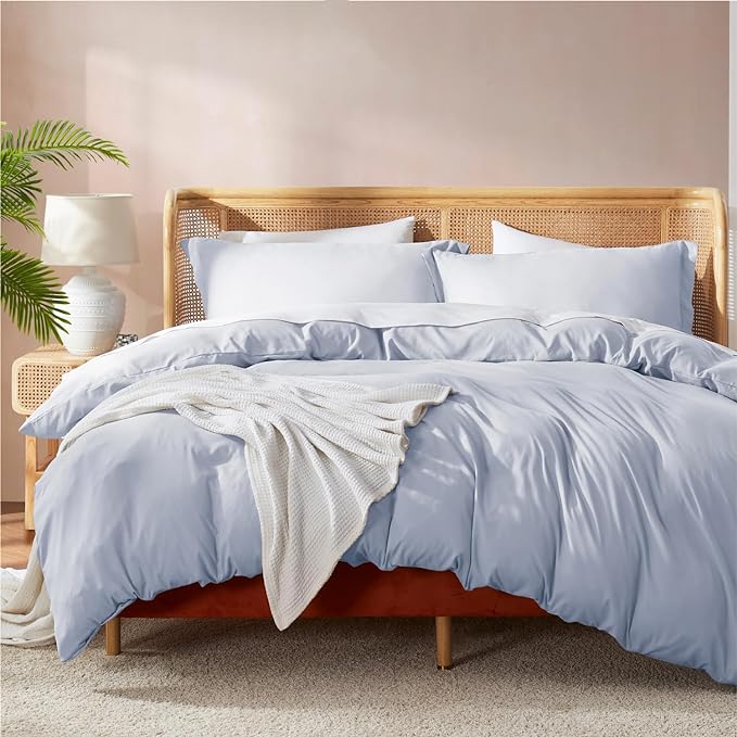 Nestl Ice Blue Duvet Cover Queen Size - Soft Double Brushed Queen Duvet Cover Set, 3 Piece, with Button Closure, 1 Duvet Cover 90x90 inches and 2 Pillow Shams