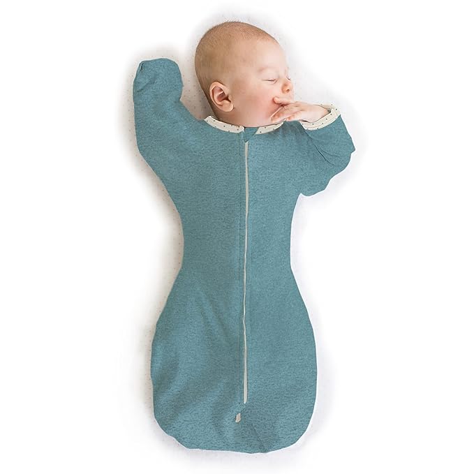 SwaddleDesigns Transitional Swaddle Sack, Arms Up Half-Length Sleeves & Mitten Cuffs, Swaddle for Newborn Transition to Baby Sleep Sack Wearable Blanket, Small, 0-3 Month, 6-14 lb, Heathered Teal