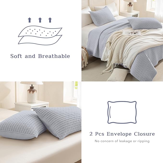 CozyTide Oversized King Bedspread 128"x120",Stone-Washed Cotton Light Blue Oversized King Quilt Bedding Set,Soft Lightweight Extra Large Farmhouse Boho Bedspread & Coverlet Sets 3 Pieces
