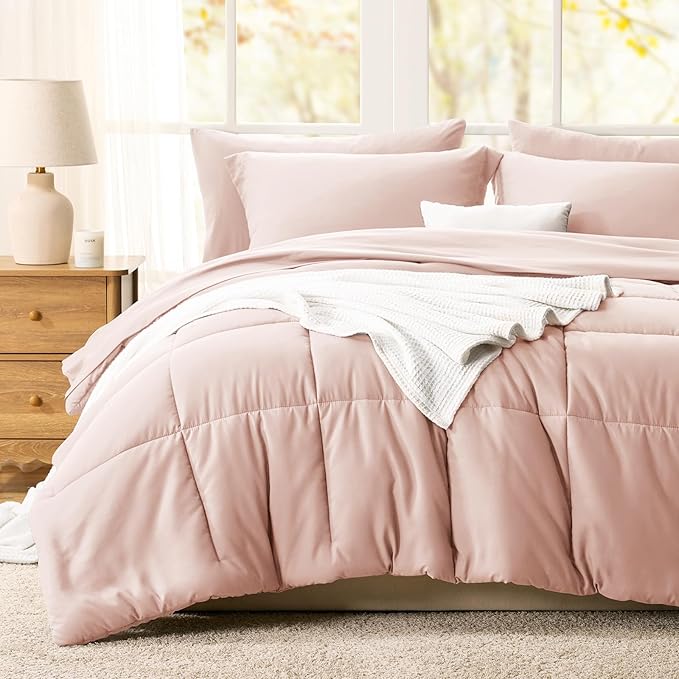 CozyLux King Size Comforter Set Blush Pink - 7 Pieces Bed in a Bag King, Okeo-Tex Certifited Bedding Set, All Season Soft Bed Set with Down Alternative Comforter, Sheets, Pillowcases & Pillow Shams