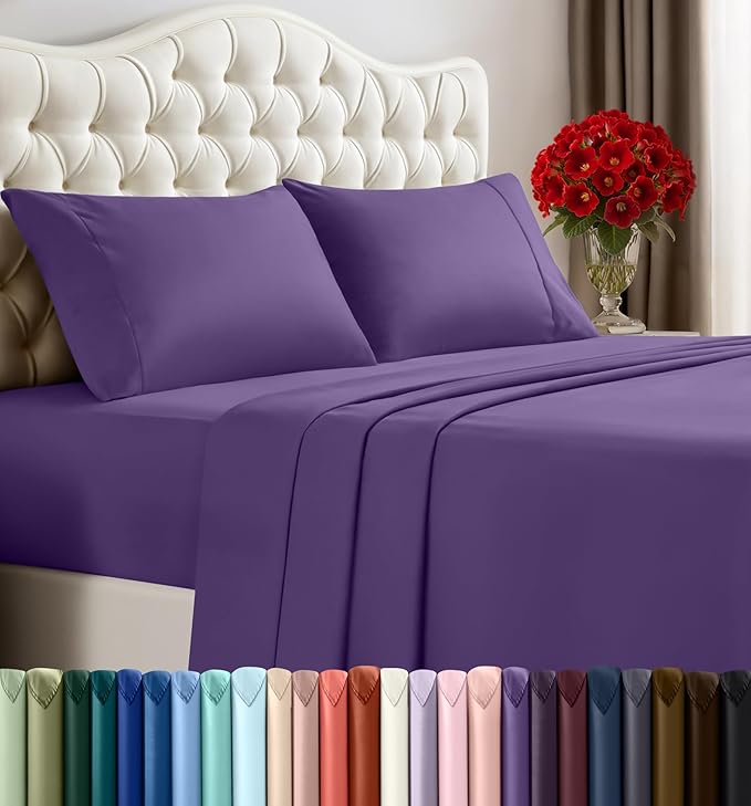 Utopia Bedding Queen Size Sheet Set – 4 Piece Bed Sheets, Soft and Breathable Microfiber, Includes 1 Fitted Sheet, 1 Flat Sheet and 2 Pillowcases – Oeko Tex (Eggplant)