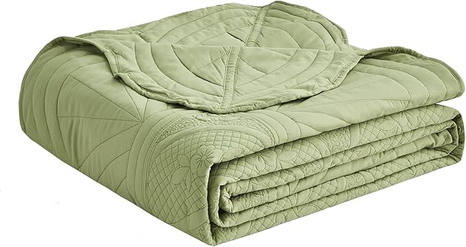 Oversized Bedspread - King Size Bedding Cover - Modern & Contemporary Coverlet Set, Real Stitching, Reversible, Lightweight, 5 Piece, Sage Green