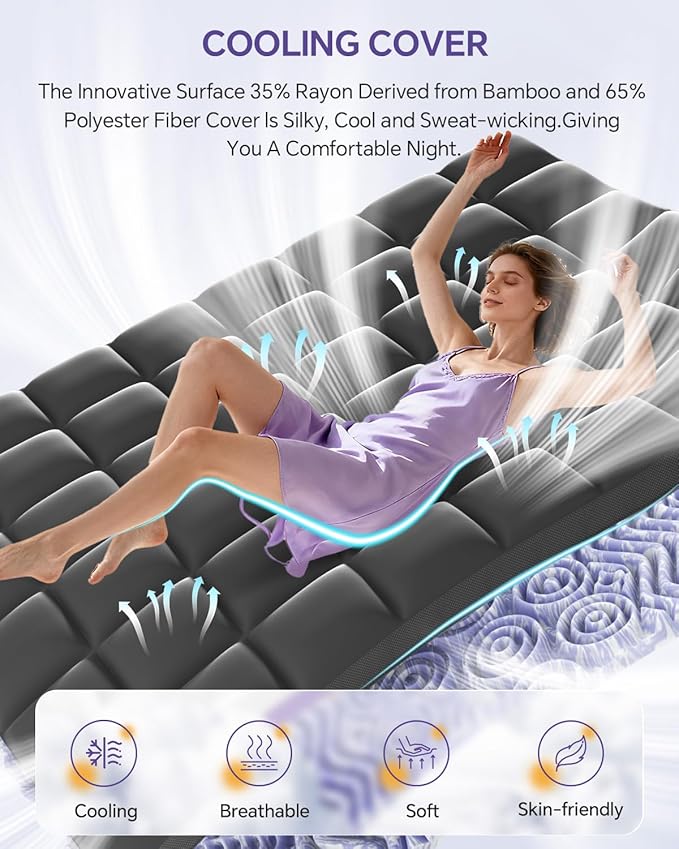 Dual Layer 5 Inch Memory Foam Mattress Topper Full - 2 Inch Gel Memory Foam and 3 Inch Pillow Top Mattress Pad, 7-Zone Egg Crate Full Size Mattress Topper(Dark Gray)