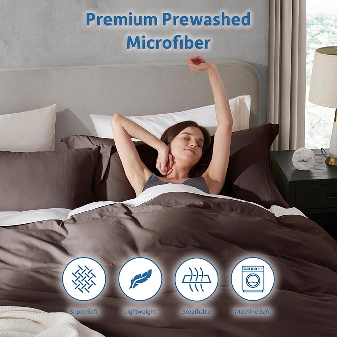 Nestl Chocolate Brown Duvet Cover Full Size - Soft Prewashed Full Size Duvet Cover Set, 3 Piece, with Zipper Closure, 1 Duvet Cover 80x90 inches and 2 Pillow Shams