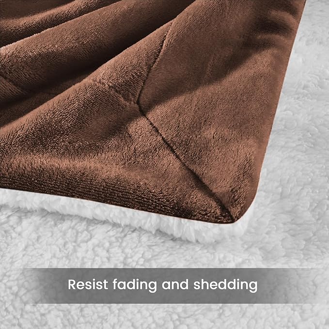 MOONLIGHT20015 Coffee Sherpa Fleece Throw Blanket for Bed - Wholesale Bulk Pack of 16 Sherpa Blankets - Soft Fluffy Throw Blankets for Hotels, Guest Bedroom, 50x60 Inches