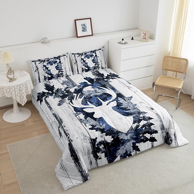 Feelyou Camo Deer Comforter Set Twin Size Deer Antlers Army Camouflage Bedding Set Boys Girls Hunting Comforter Set Animal Duvet Insert Bed Set 2Pcs