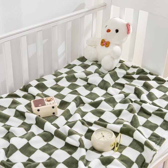 Yurhap Checkered Baby Blanket Fleece Baby Blankets for Boys, Ultra Soft Cozy Fluffy Infant Toddler Newborn Receiving Blankets for Crib Stroller, 30''x40'', Dark Olive