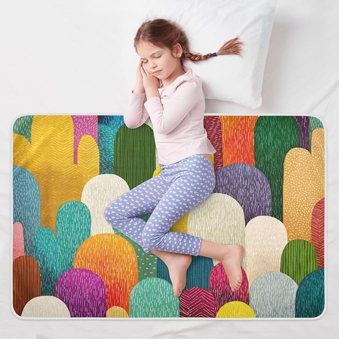Waterproof Bed Pad Reusable Changing Pad Toddler Mattress Protector Large Pee Pad Baby Diaper Pad Soft Washable Liner Multicolored Geometric Cacti