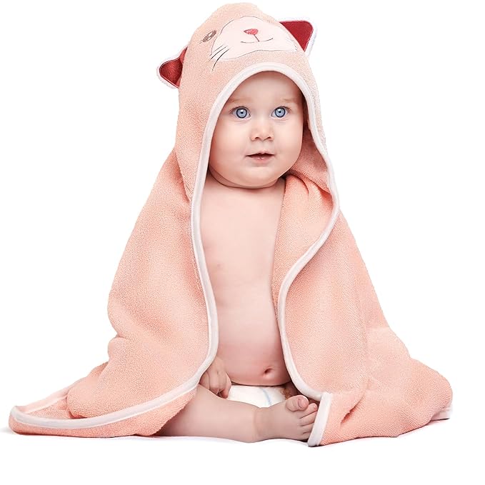 MINIBOO Hooded Baby Towels for Newborn & Toddler - Super Soft Baby Bath Towels with Hood, Highly Absorbent Viscose Made from Bamboo Hooded Towel for Girls, Newborn Essentials