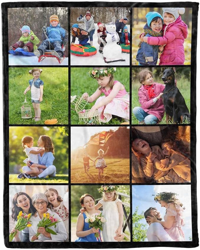Picture Blankets Customized, 12 Photos Personalized Blankets Customized Gifts Personalized Family Mom Pictures Blankets for Dad Family, 8 Sizes