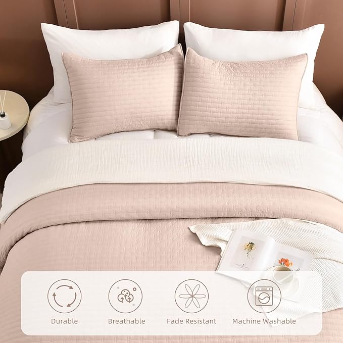 Lady Ann Camel Oversized Queen Bedspreads 100x106, Extra Large 3PCS Oversized Queen Quilt Set for Bed, Lightweight & Ultra-Soft Farmhouse Bedspreads & Coverlets