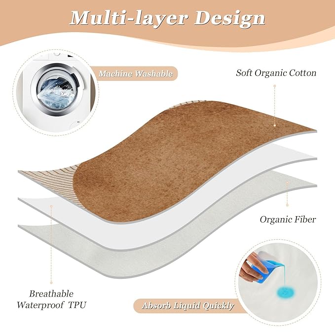 Waterproof Bed Pad Reusable Changing Pad Toddler Mattress Protector Large Pee Pad Baby Diaper Pad Soft Washable Liner Boho Sun