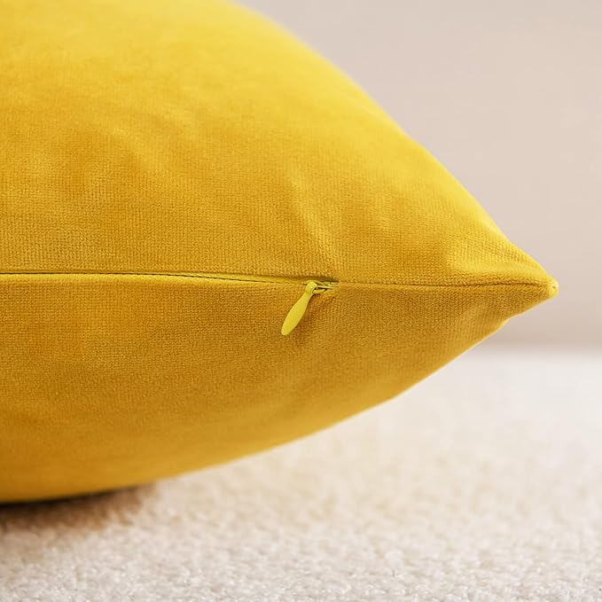 Lumbar Pillow Covers 12x20 Yellow: Pack of 2 Cozy Soft Velvet Rectangular Modern Luxury Decorative Throw Pillow Cases for Sofa Couch Living Room Bed Home Decor