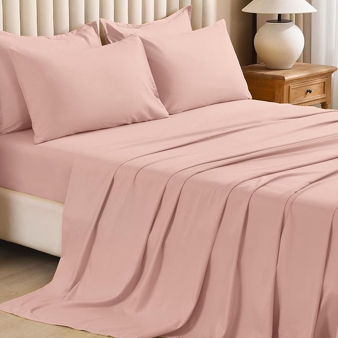 Litanika Comforter King Size Set Blush Pink - 7 Pieces Bed in a Bag King Bedding Comforter Sets, Plain Lightweight Bed Set with Comforter, Sheets, Pillowcases & Shams