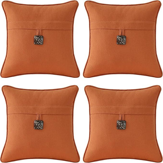 Outdoor Sunbrella Decorative Pillows with Coconut Button Pack of 4, 16" x 16" Outdoor Pillow Set for Couch Bed Throw Patio Sofa, Spectrum Cayenne