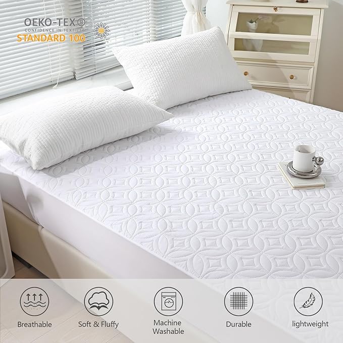 FELTYBED Queen Size 60"x80" Waterproof Mattress Protector, Soft Bed Mattress Cover Queen, Breathable Mattress Pad Cover with Deep Pocket 6"- 15", Noiseless Washable White