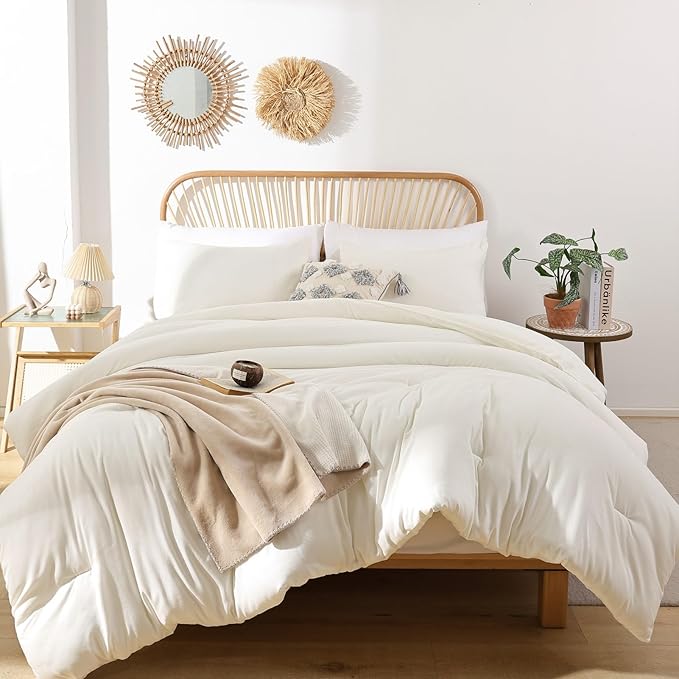 ROSGONIA California King Comforter Set Ivory, 3pcs (1 Boho Cal King Comforter & 2 Pillowcases), All Season Bedding Soft Bedspread Blanket Quilt