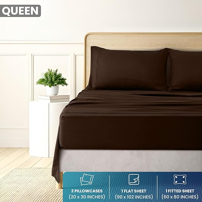 Utopia Bedding Queen Size 4 Piece Sheet Set - Brushed Microfiber - Soft Bed Sheets for Queen Size Bed Set - Includes 1 Fitted, 1 Flat, & 2 Pillow Cases - Deep Pocket (Brown)