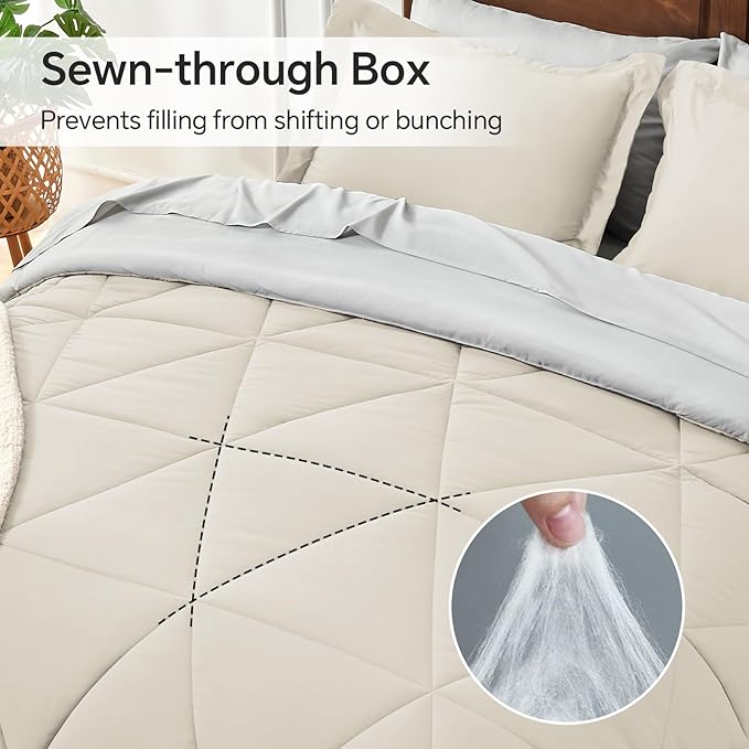 BEDELITE Twin Comforter Set 5 Pieces Bed in A Bag - Soft Microfiber Reversible Beige Bed Set with Comforters, Sheets, Pillowcase & Sham, Cozy Luxury Bedding Sets for All Season