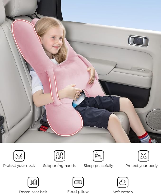 BEBAS Kids Travel Pillow Car Seat Pillow for Kids Supports Head Neck and Body Suitable for Adults and Children Long-Distance Car Travel Airplane Sleep Artifact Grey H-Shaped