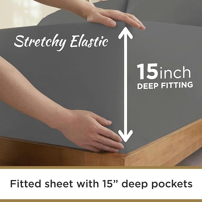 Twin Sheet Set - 1800 Ultra-Soft Microfiber Twin Bed Sheets - Double Brushed - Deep Pockets - Easy Fit – Wrinkle Free - Soft & Comfy 3 Piece Set - Bedding Sheets & Pillowcases (Dark Grey)