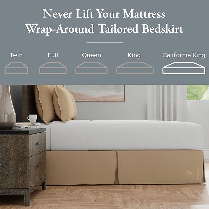 Bed Maker’s Never Lift Your Mattress Bed Skirt, Designed for Box Spring Beds, Split Corners, 14 Inch Drop Length, California King, Mocha