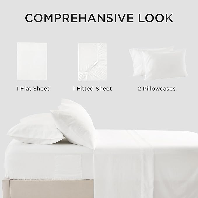 Bedsure Deep Pocket Twin Sheets - 4 Piece, Prewashed Ultra-Soft Twin Sheets Set, Fits Mattresses Up to 18 Inches Thick, Breathable & Secure Fit, Hotel Luxury Bedding, White
