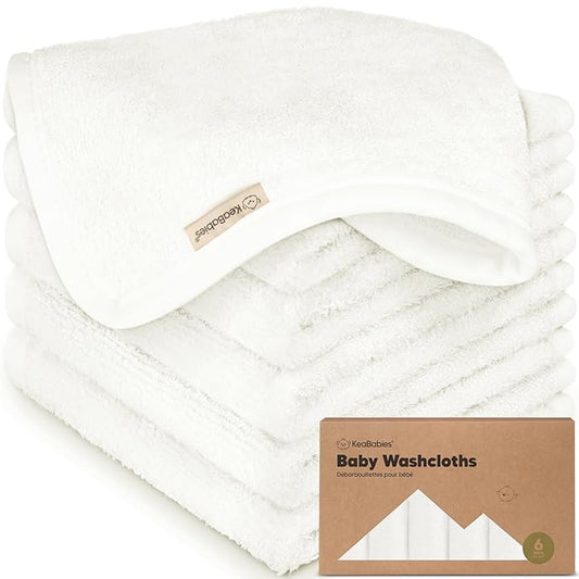 6-Pack Baby Washcloths - Soft Absorbent Viscose from Bamboo Wash Cloths for Babies, Kids, Toddlers, Infant, Newborn Bath Towels, Gentle on Sensitive Skin, 10x10 Reusable Face Towels (White)